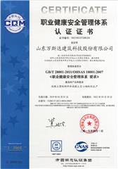 职业健康安全管理体系认证证书